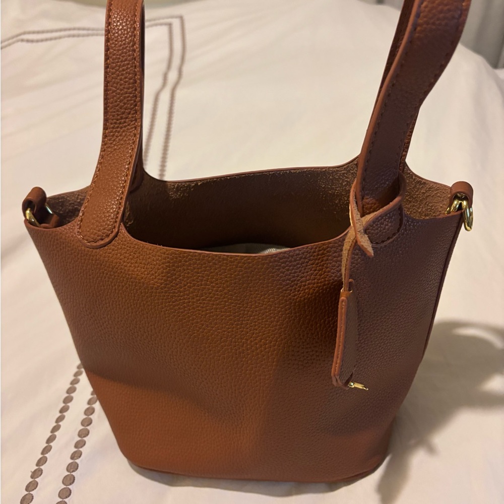Brown Faux Leather Tote Bag